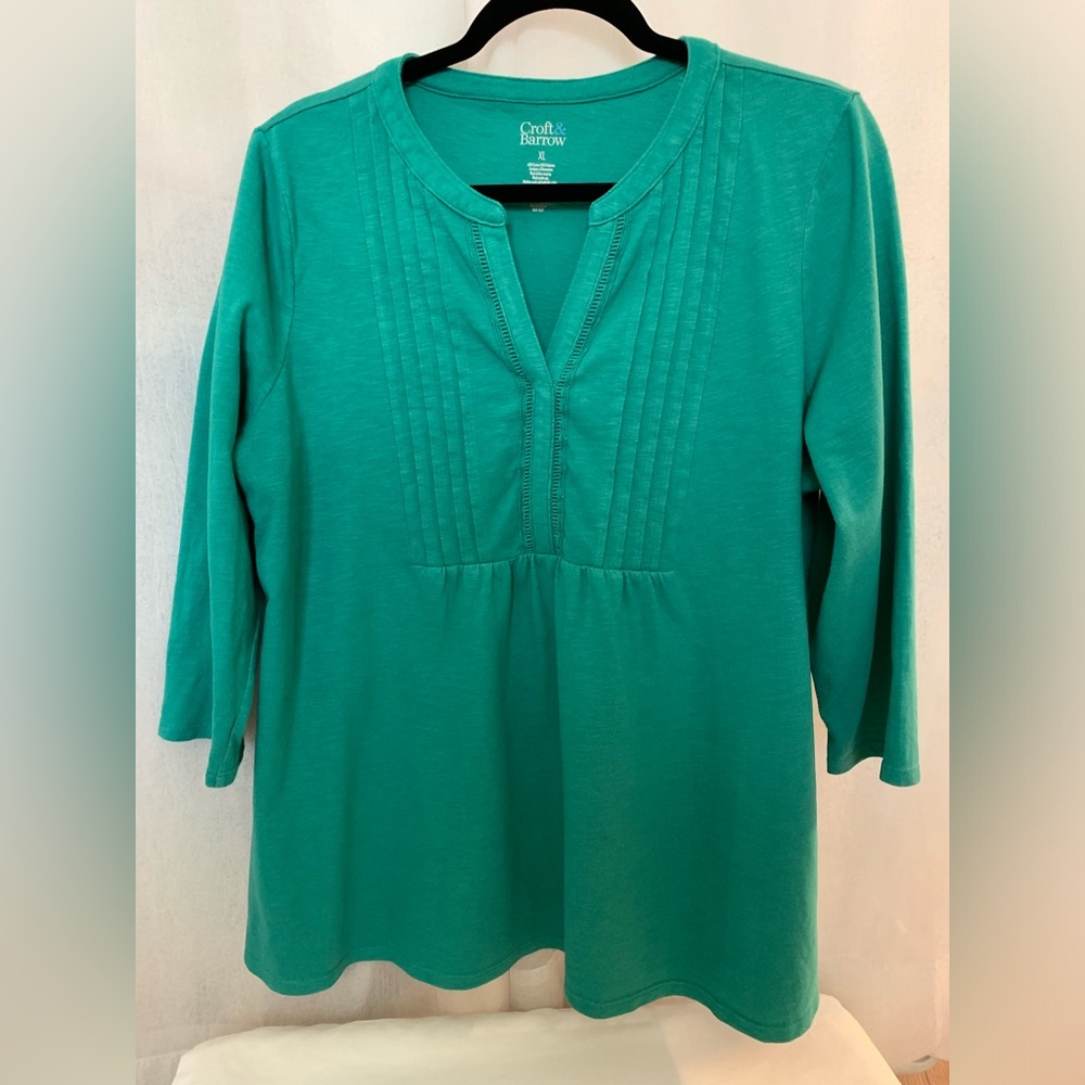 Croft & Barrow Green V Neck Top, XL